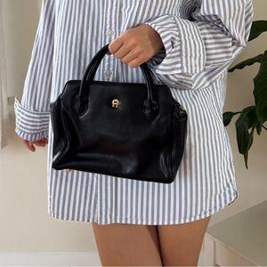 Vintage Etienne Aigner Small Black Genuine Leather Double Handles Bag Purse